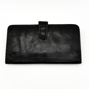 VTG Coach Black Leather Long Bifold Kiss Lock Continental Wallet Coin Checkbook